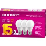 Лампа светодиодная 90 606 OLL-A60-15-230-2.7K-E27-PACK3 ОНЛАЙТ 90606