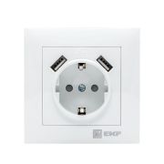 Розетка 1-м СП Валенсия 16А IP20 с заземл. защ. шторки с 2-мя заряд. устройствами USB 2.1А бел. PROxima EKF EWR16-028-10-2USB